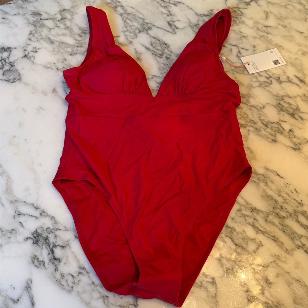 NWT Quince Cherry Red Women’s Italian Plunge One-Piece Swimsuit Sz XS S M L 🍒 - Picture 7 of 13